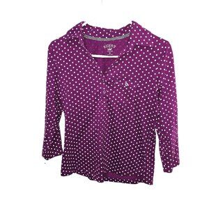 Riders by Lee Shirt Purple Pink Polka Dot 3/4 Sleeve Womens Size Medium Blouse